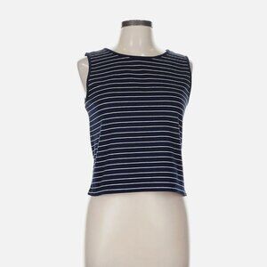Navy White Striped Max Studio Tank Top | Medium | Boxy / Sailor Chic